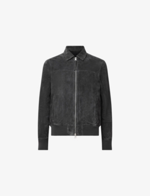 ALLSAINTS: Rashford Ribbed-Trim Suede-Leather Jacket