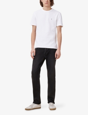 Allsaints Mens Chalk White Ellis Logo-embroidered Short-sleeve Cotton T-shirt