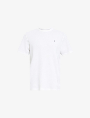 Allsaints Mens Chalk White Ellis Logo-embroidered Short-sleeve Cotton T-shirt