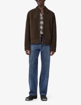 Allsaints Mens Cocoa Brown Rhone Collared Suede Jacket In Brown