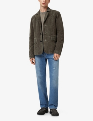 Allsaints Mens Hornett Western-yoke Regular-fit Suede Blazer Gull Brown In Green