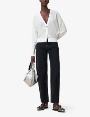 Allsaints Womens Chalk White Honor V-neck Long-sleeve Wool Cardigan In White