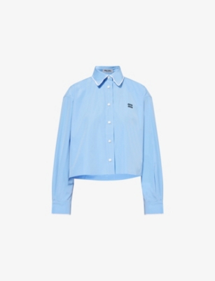 MIU MIU: Raw-Trim Long-Sleeve Cotton Shirt