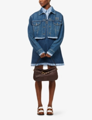 MIU MIU: Check-Trim Logo-Embroidered Denim Jacket