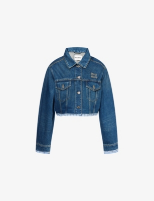MIU MIU: Check-Trim Logo-Embroidered Denim Jacket