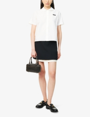 MIU MIU: Logo-Patch Short-Sleeve Cotton Poplin Shirt