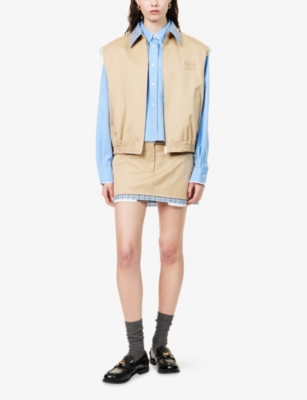 MIU MIU WOMENS CORDA CHECKED TAILORED COTTON-TWILL MINI SKIRT 