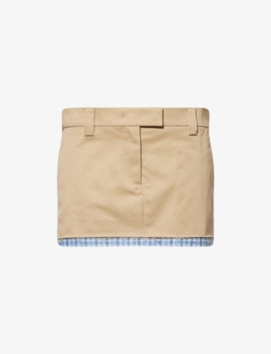 MIU MIU WOMENS CORDA CHECKED TAILORED COTTON-TWILL MINI SKIRT 