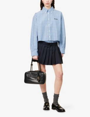 MIU MIU: Checked Long-Sleeve Cotton Shirt