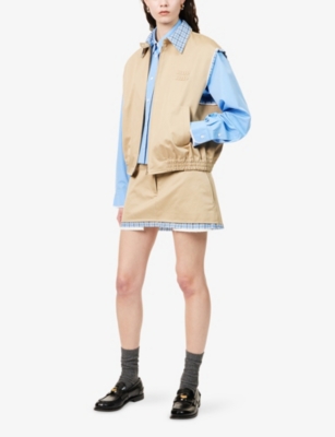MIU MIU: Check-Trim Logo-Appliqué Zipped Cotton Vest