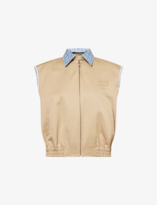 MIU MIU: Check-Trim Logo-Appliqué Zipped Cotton Vest