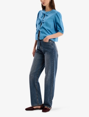 Omnes Womens Apollo Bow-embroidered Cotton Blouse Blue In Blue