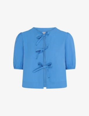Omnes Womens Apollo Bow-embroidered Cotton Blouse Blue In Blue
