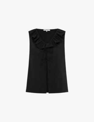 Omnes Womens Rachael Sleeveless Frill-trim Cotton Top Black In Black