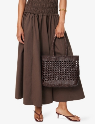 Dragon Diffusion Womens Dk.brown Eclipse Leather Tote Bag