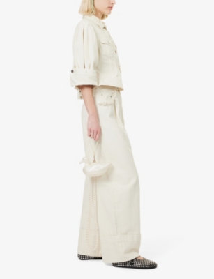 Embellished Wide-leg High-Rise Denim Jeans