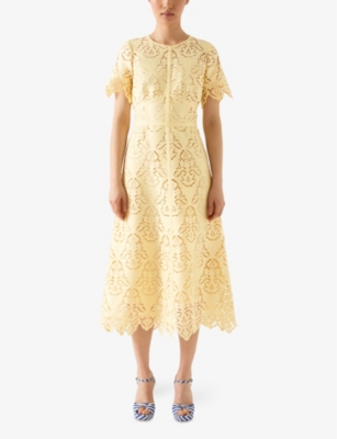 Georgia Lace-Embroidered Short-Sleeve Woven Midi Dress