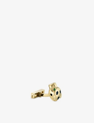 Cartier Mens Yellow Gold Panthère De  18ct Yellow-gold, Tsavorite And Lacquer Cufflinks