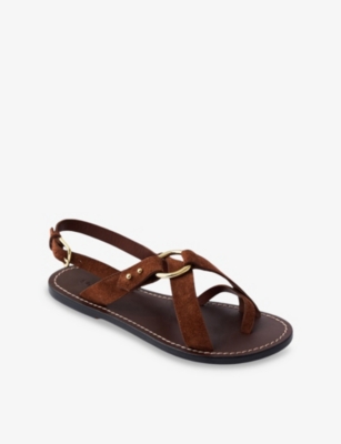 Soeur 'florence' Brown Sandals With Decorative Ring On The Front And Rear Buckle Closure In Leather Woman