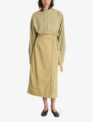 SOEUR: Daya Tie-Belt Cotton And Linen-Blend Midi Skirt
