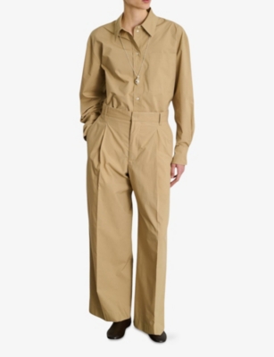 Soeur Womens Beige Fonce Devy Relaxed-fit High-rise Cotton Trousers In Beige Fonce