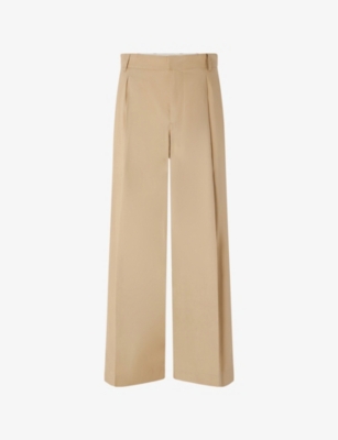 Soeur Womens Beige Fonce Devy Relaxed-fit High-rise Cotton Trousers In Beige Fonce