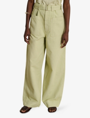 Soeur Womens Sauge Vagabond Wide-leg Cotton-linen Blend Trousers
