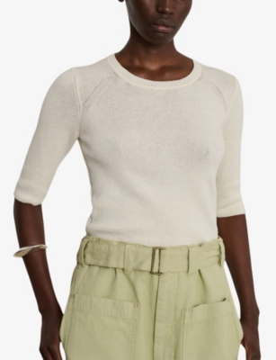Soeur Womens Ecru Daphne Short-sleeved Knitted T-shirt In White