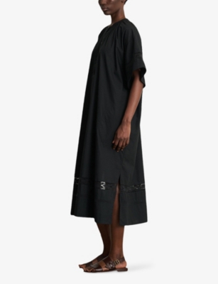 SOEUR: Athena Lace-Panel Cotton-Poplin Midi Dress
