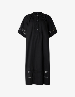 SOEUR: Athena Lace-Panel Cotton-Poplin Midi Dress