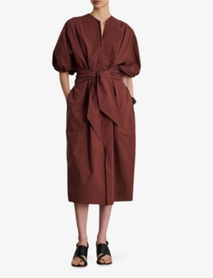 SOEUR: Alger V-Neck Tie-Front Cotton Midi Dress
