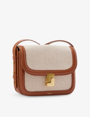 SOEUR WOMENS ECRU/NATUREL BELLISSIMA MINI CANVAS AND LEATHER CROSS-BODY BAG 