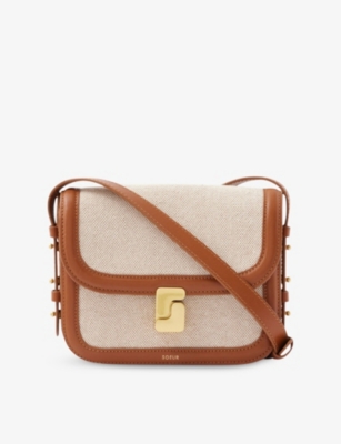SOEUR WOMENS ECRU/NATUREL BELLISSIMA MINI CANVAS AND LEATHER CROSS-BODY BAG 