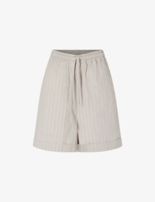 Soeur Womens Gris Clair/ecru Emeric Striped Cotton Shorts In Gray