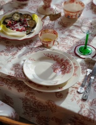 Anna + Nina Red Whimsical Rose Earthenware Dinner Plate 27cm In Red