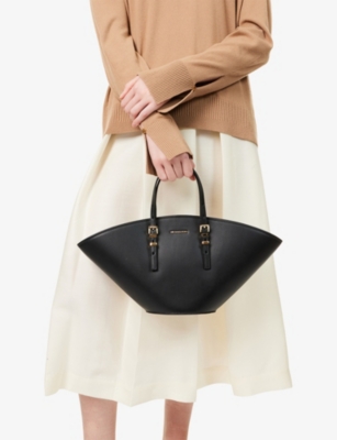 Shop Michael Michael Kors Womens Black Isa Fan Small Leather Tote Bag