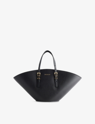 Shop Michael Michael Kors Womens Black Isa Fan Small Leather Tote Bag