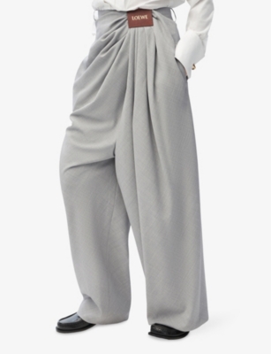 LOEWE: Draped Wide-Leg Wool Trousers