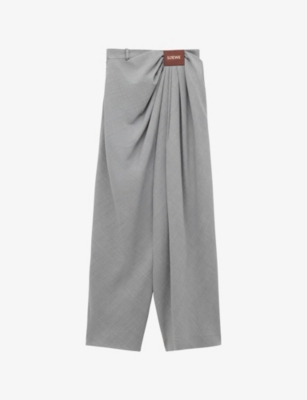 LOEWE: Draped Wide-Leg Wool Trousers