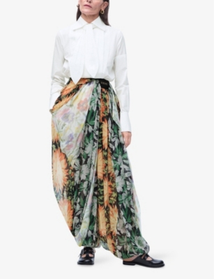 LOEWE: Draped Floral-Print Mid-rise Silk Crepe-De-Chine Trousers