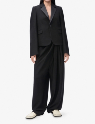 LOEWE: Branded-Patch Draped Wool Trousers