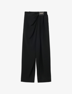 LOEWE: Branded-Patch Draped Wool Trousers