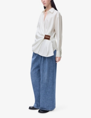 LOEWE: Draped Logo-Patch Cotton Shirt