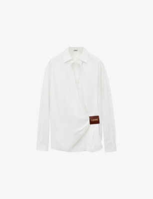 LOEWE: Draped Logo-Patch Cotton Shirt