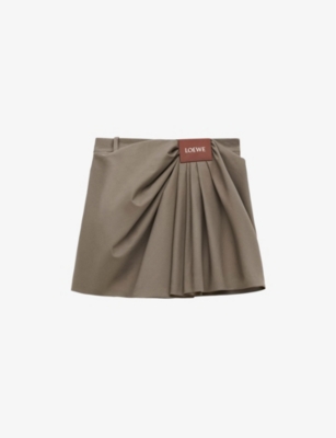 LOEWE: Draped Logo-Patch Cotton And Silk Mini Skirt
