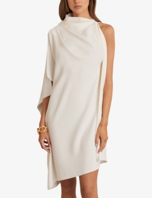 REISS: Ellery One-Shoulder Draped Woven Mini Dress