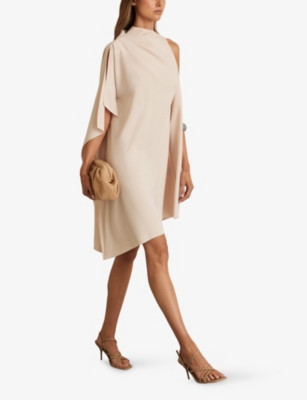 Shop Reiss Womens Pale Pink Ellery One-shoulder Draped Woven Mini Dress