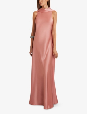 Reiss Pink Petite Satin Cape Maxi Dress In Pink