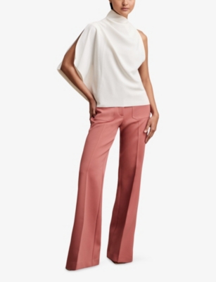 Reiss Womens Ivory Elle One-shoulder Draped Woven Top In White