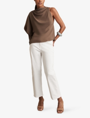 REISS: Elle One-Shoulder Draped Woven Top